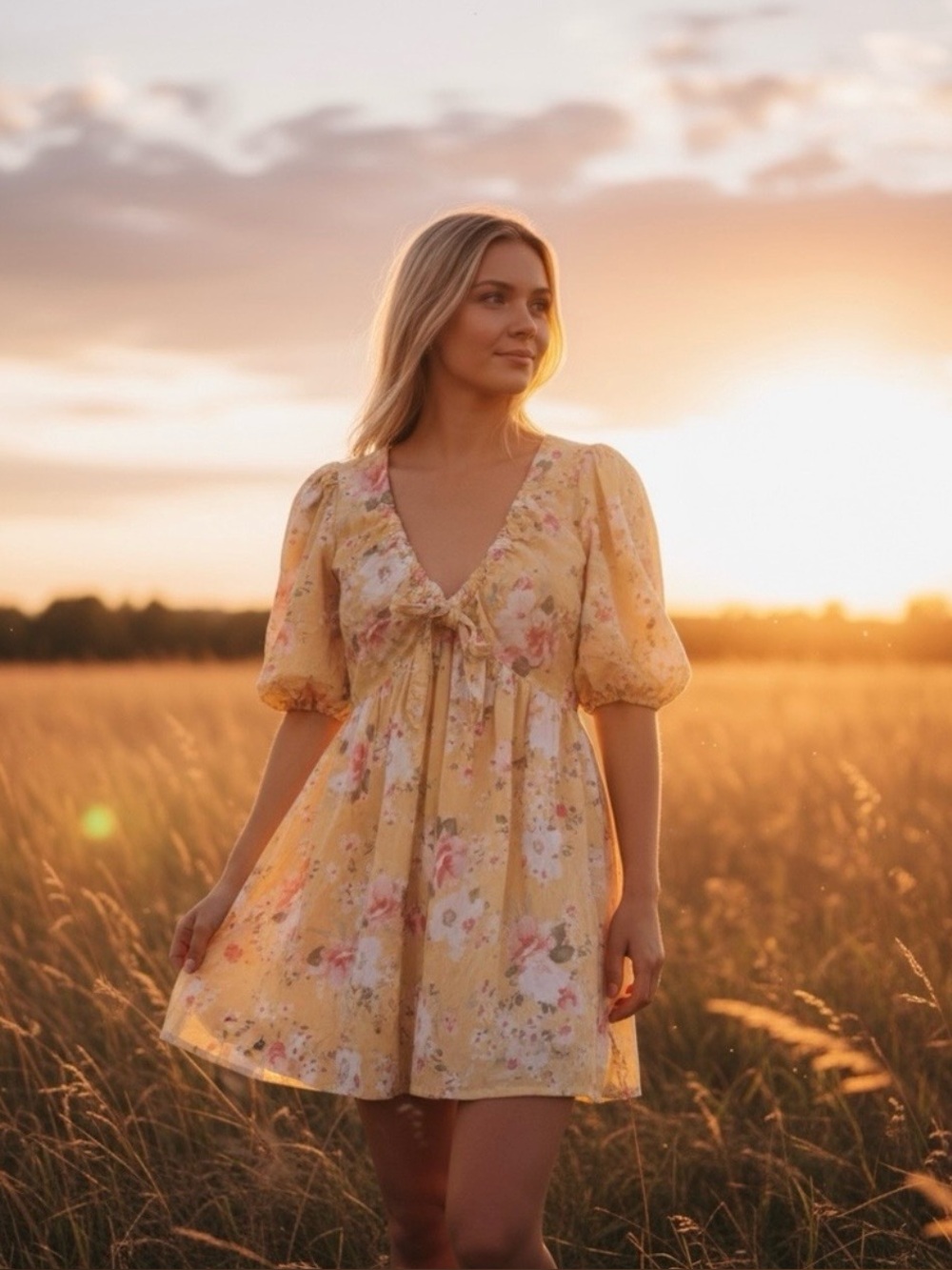 Abercrombie & Fitch Yellow Floral Tie-Front Dress